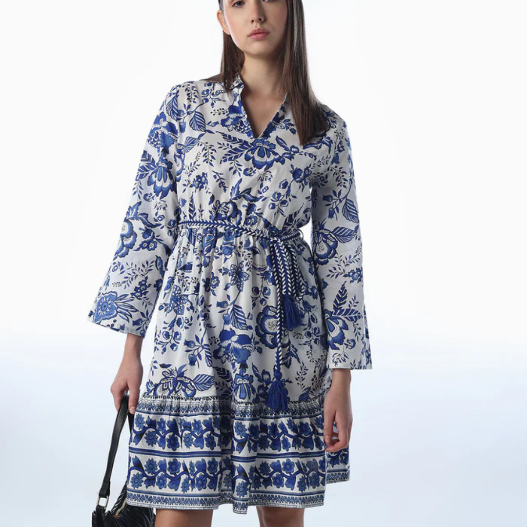 5-3.png Light Blue Floral Fit & Flare Dress - Image 1
