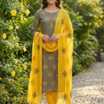 Grey Printed Cotton Dress Material