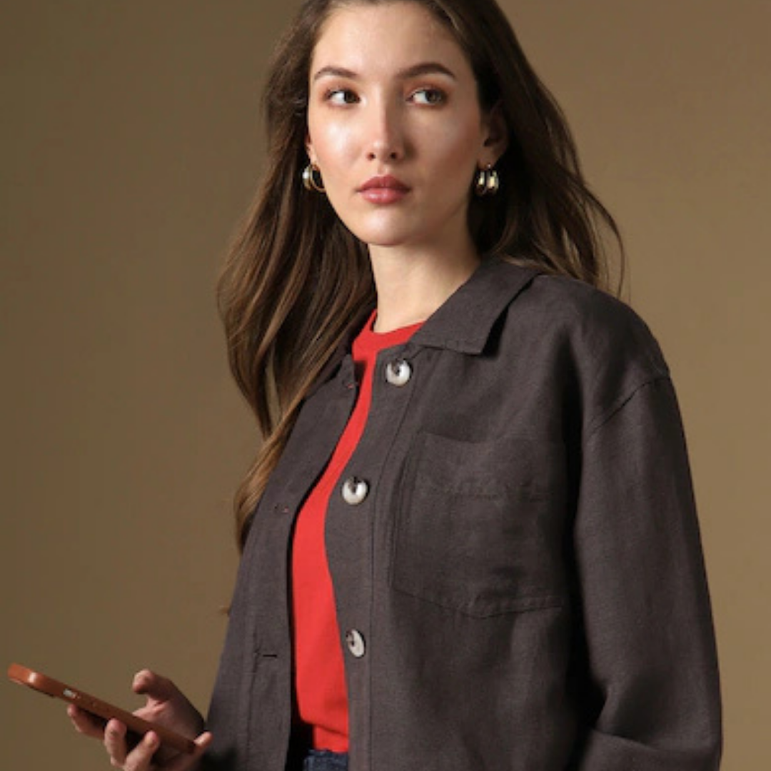5-6.png Women Brown Solid Casual Jacket - Image 1
