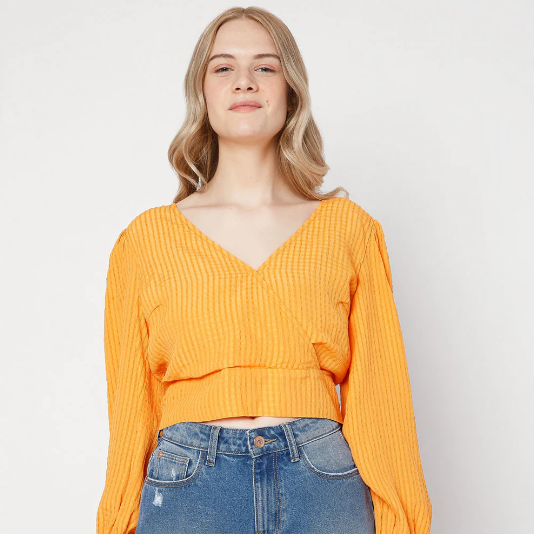 5.png Orange Textured Wrap Top - Image 1