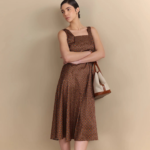 Abstract Print Midi Dress – Brown - Image 2