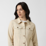 Women Beige Solid Denim Jacket