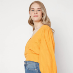 Orange Textured Wrap Top - Image 2