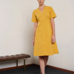 Cotton A-Line Dress – Yellow - Image 2