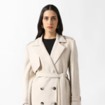 Women Beige Solid Belted Trench Coat