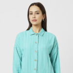 Women Blue Stripe Casual Jacket