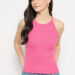Pink Halter Neck Knit Top