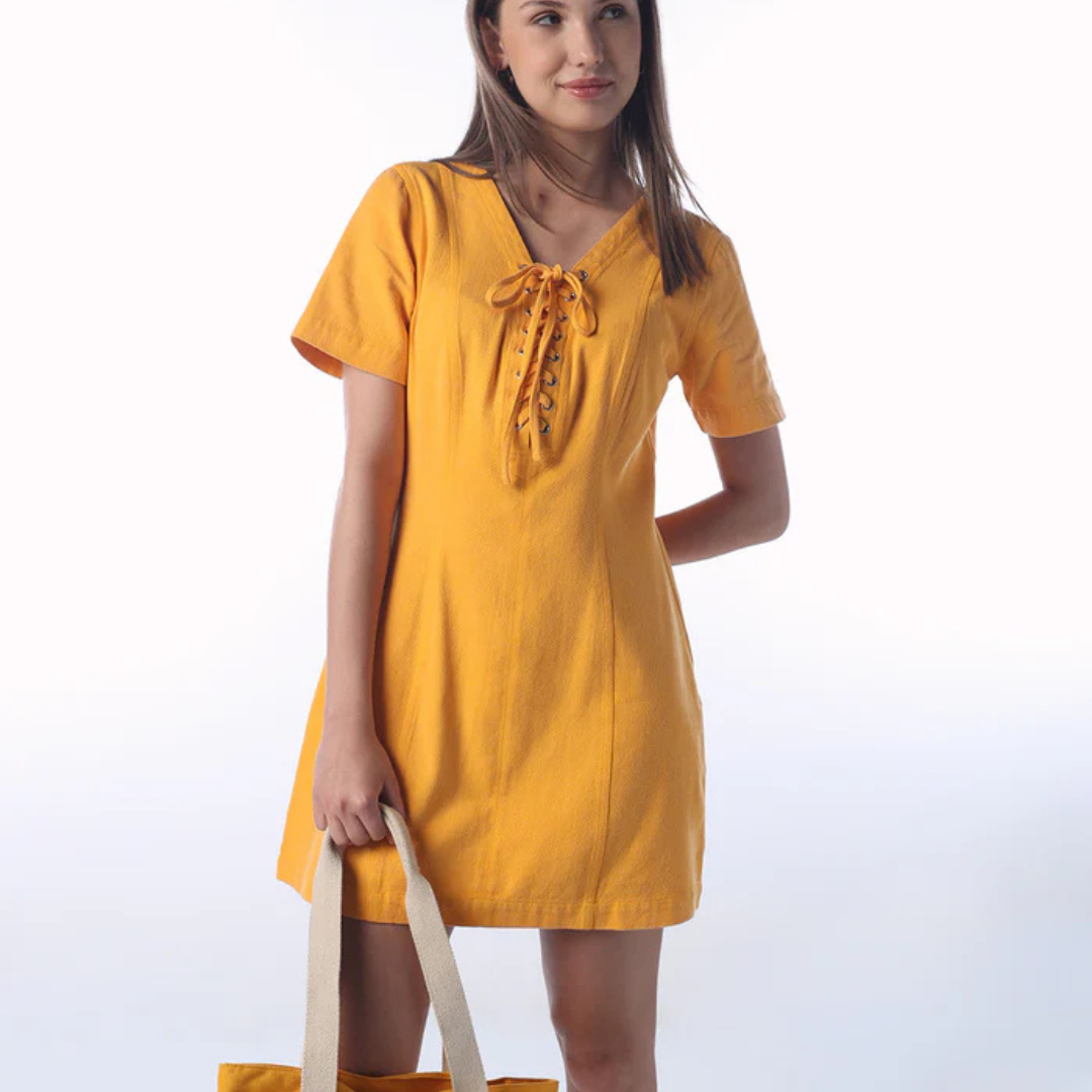 7-3.png Lace-Up V-Neck Mini Dress - Image 1