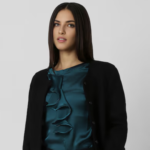 Women Black Solid Casual Jacket