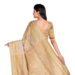 Off-White Tangail Handwoven Golden Zari Silk Saree - Image 2