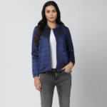 Women Navy Textured Casual Jacket