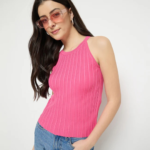 Pink Halter Neck Knit Top - Image 2