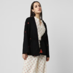 Women Black Embroidered Casual Jacket - Image 2