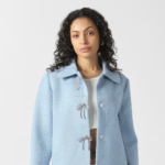 Women Light Blue Textured Casual Jacket