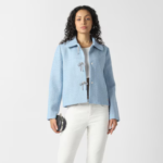 Women Light Blue Textured Casual Jacket - Image 2