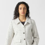 Women White Check Casual Jacket