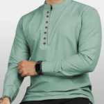 Ethnic Trendz Light Green Cotton Blend Men's Shirt Style Kurta ( Pack of 1 )