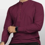 Ethnic Trendz Maroon Cotton Blend Men's Shirt Style Kurta ( Pack of 1 )