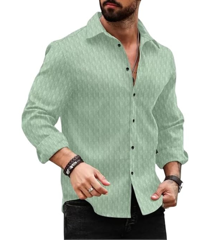 Jeans - 2026-03-22T192053.813 DEELMO Men's Regular Fit Button Down Dress Shirts Textured Long Sleeve Casual Hawaiian Shirt - Image 1