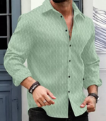 DEELMO Men's Regular Fit Button Down Dress Shirts Textured Long Sleeve Casual Hawaiian Shirt - Image 2