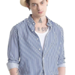 U TURN Men's Cotton Casual Printed Striped Stylish Latest Shirt for Men