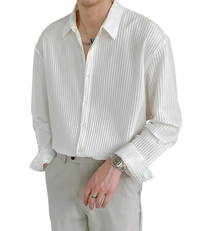 Jeans - 2026-03-22T201913.424 Men's Formal Button Down Shirt – Slim Fit Polycotton Shirt's for Men | Textured Full Sleeve| Business & Meeting Ready (Available in Plus Size) - Image 1