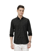 Cavallo by Linen Club Men's Blended Linen Printed Contemporary Fit Full Sleeve Casual Shirt