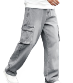 Denim Cotton Cargo Jeans || Stretchable Baggy Fit || High Waist Loose Cargos for Men with Box Pockets || Stylish Gen-Z Streetwear