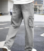 Denim Cotton Cargo Jeans || Stretchable Baggy Fit || High Waist Loose Cargos for Men with Box Pockets || Stylish Gen-Z Streetwear - Image 2