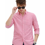 Men's Casual Printed Striped Stylish Latest Formal Shirt for Men Pink