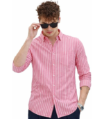 Men's Casual Printed Striped Stylish Latest Formal Shirt for Men Pink