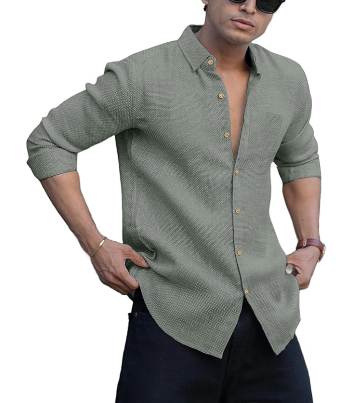 Jeans (61) Men's Solid Linen Cotton Shirt | Casual | Plain | Full Sleeve | Summer-Regular Fit| Men Stylish Shirt | Everyday Formal Wear - Image 1