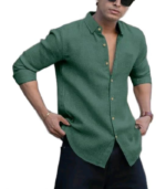 Linen Cotton Shirt | Casual | Plain | Full Sleeve | Summer-Regular Fit|