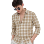 U TURN Men's Casual Plaid Button-Down Shirt, Khaki and White Checkerd Shirt Latest Stylish