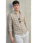 U TURN Men's Casual Plaid Button-Down Shirt, Khaki and White Checkerd Shirt Latest Stylish - Image 2