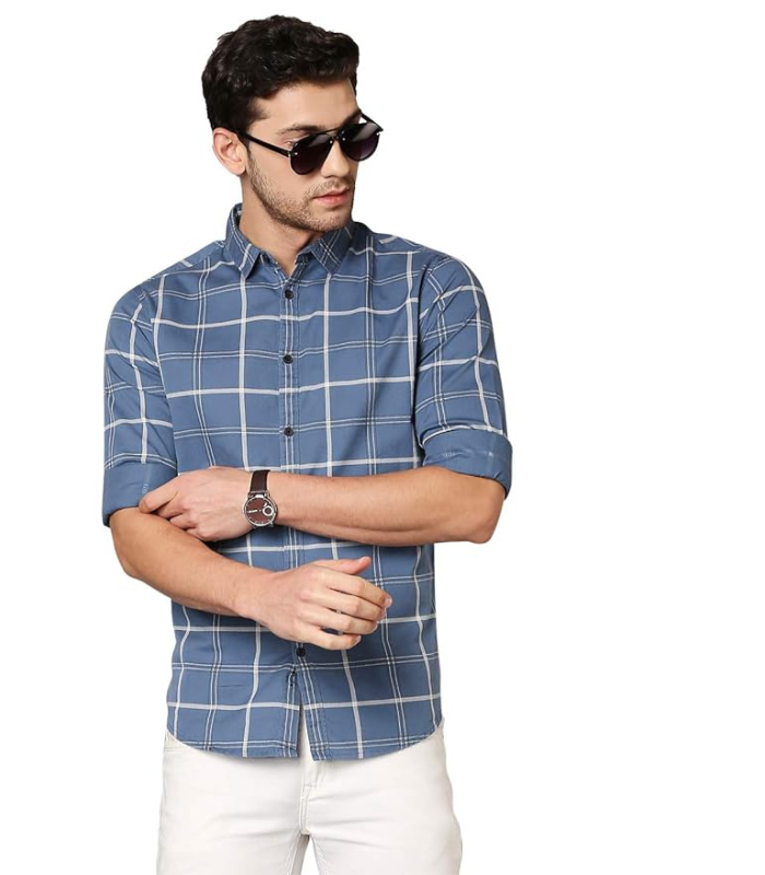 Jeans (85) Dennis Lingo Men's Checkered Slim Fit Cotton Casual Shirt - Image 1