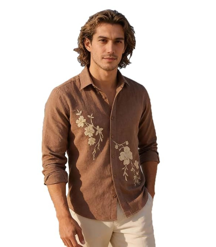 Jeans (95) Lymio Men Shirt || Embroidered Shirt for Man || Full Sleeve || Summer Style (Available Also Packs) (01-04) - Image 1