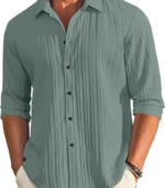 FINIVO FASHION Men's Casual Cotton Plain Button Down Shirt Long Sleeve Textured Summer Beach Shirt for Men