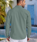 FINIVO FASHION Men's Casual Cotton Plain Button Down Shirt Long Sleeve Textured Summer Beach Shirt for Men - Image 2