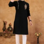 Black Cotton Blend Regular Fit Men's Kurta Pyjama Set ( Pack of 1 )