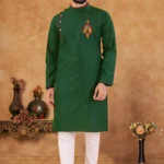 Green Cotton Blend Regular Fit Men's Kurta Pyjama Set ( Pack of 1 )