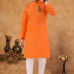 Orange Cotton Blend Regular Fit Men's Kurta Pyjama Set ( Pack of 1 )