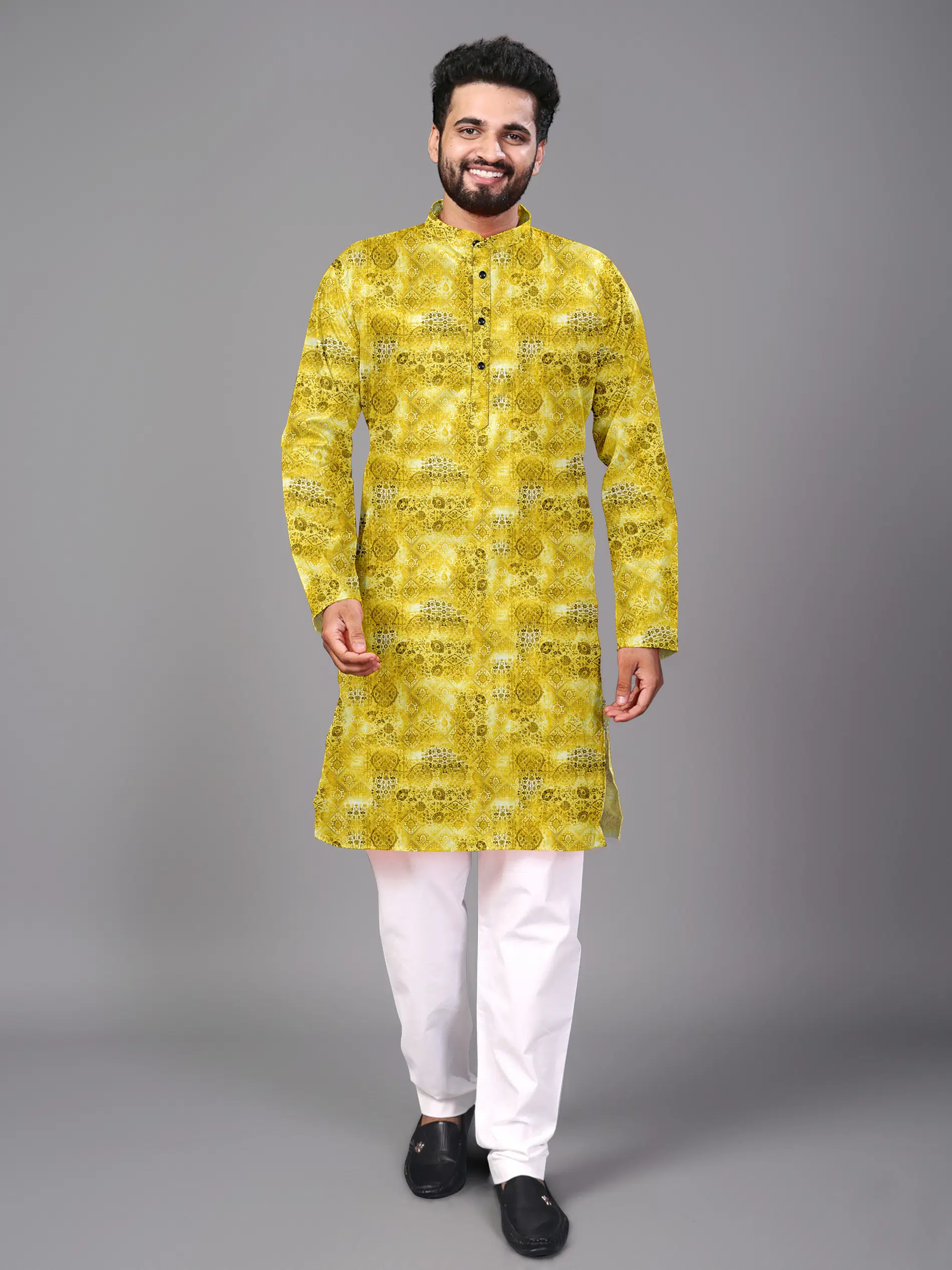 LAXBON-Yellow-Cotton-Blend-Men-SDL162871201-3-7adbb.webp Yellow Cotton Blend Men's Regular Kurta ( Pack of 1 ) - Image 1