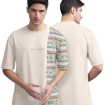 Beige Front and Back Printed/Colourblock Baggy/Oversized Tshirt