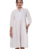 Myx Women's Schiffli Embroidery Ethnic Dress | Fit and Flare | Knee Length (Available in Plus Sizes)