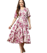 Stylum Women's Floral Printed Cotton Flared Dress