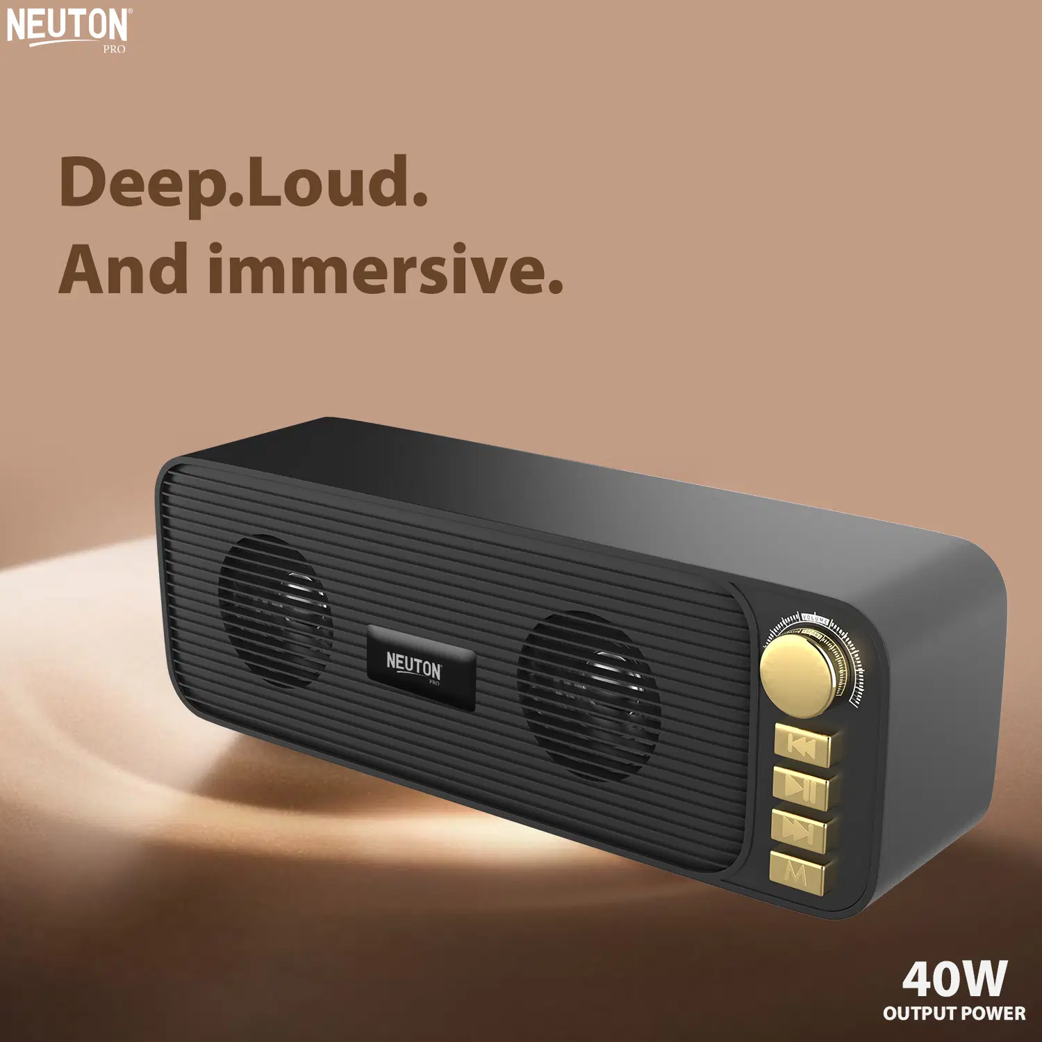 NEUTON-PRO-SHENSHAH-GOLD-40-SDL257204681-1-c76bb.webp NEUTON PRO SHENSHAH GOLD 40 W Bluetooth Speaker Bluetooth v5.0 with USB,SD card Slot,Aux Playback Time 4 hrs Gold - Image 1