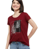 Women's Cotton Regular Fit Printed Round Neck T-Shirt