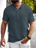 WEBRIC Dark Grey Cotton Blend Men's Shirt Style Kurta ( Pack of 1 ) (Copy) - Image 4