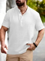 White Cotton Blend Men's Shirt Style Kurta ( Pack of 1 )